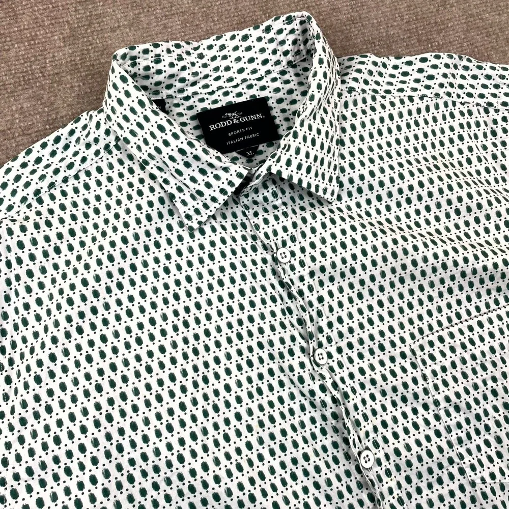 Rodd & Gunn Byron Geo Print Shirt Men XL White Green Cotton Sports Fit Button Up